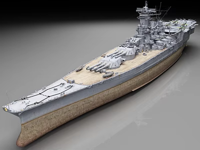 Historic Battleship 3D Model Displaying Main Turrets and Deck Features 3d model