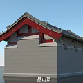Traditional Ancient Chinese Architecture With Gray Tile Roof Red Pillars And Red Door