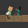 Minecraft Wooden Boat With Two Characters Rowing In Pixel Art Style