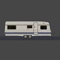 White Towable Caravan With Blue Stripes Multiple Windows And Side Door 3d model