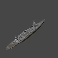 Large Gray Military Battleship with Turrets Mast and Deck on Water