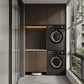 Modern Balcony Cabinet with LED Lighting Marble Countertop and Washing Machine Dryer