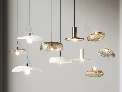 Modern Chandeliers With Unique Glass Shapes And Metal Frames For Interior Decor 3d model