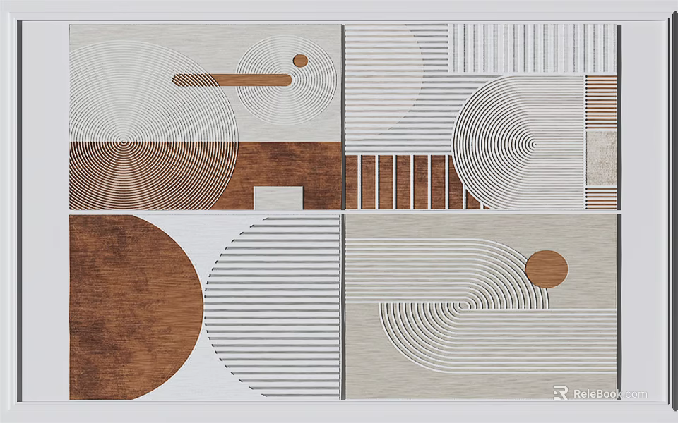 Modern Square Rug Featuring Geometric Patterns Curved Lines and Wooden Texture Design 3d model 