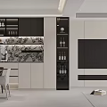 Modern Dining and Living Room Interior With Dining Table Chairs Storage Cabinets and Decorative Wall