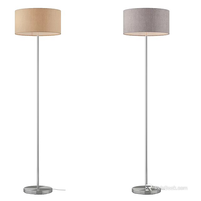 Modern Floor Lamps With Beige And Gray Lampshades And Metal Poles 3d model 