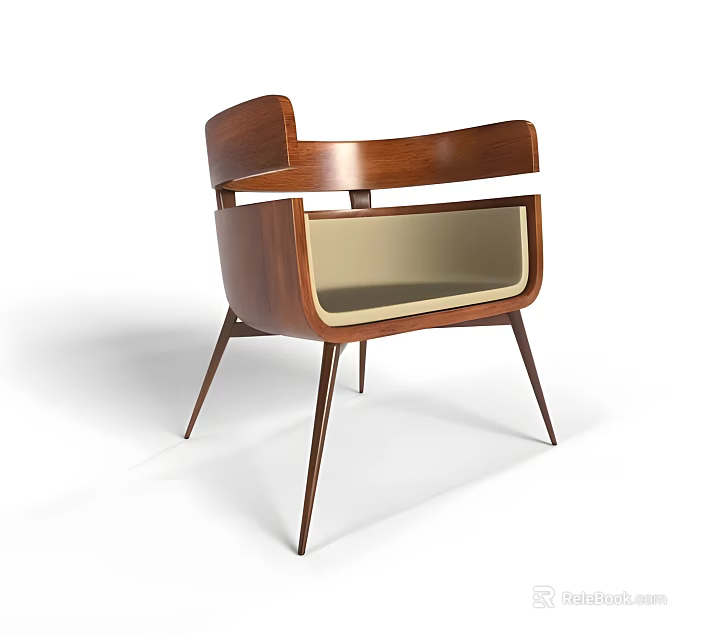Modern Accent Leisure Chair With Curved Wooden Armrests Light Padded Seat And Slim Legs 3d model 