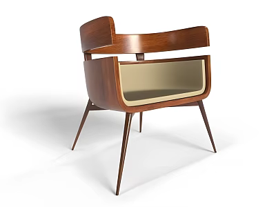 Modern Accent Leisure Chair With Curved Wooden Armrests Light Padded Seat And Slim Legs 3d model