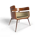 Modern Accent Leisure Chair With Curved Wooden Armrests Light Padded Seat And Slim Legs
