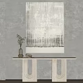 Minimalist Modern Interior Decor With Gray Wall Abstract Painting And White Console Table 3d model
