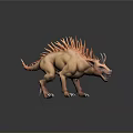 Orange Spiked Horned 3D Monster Model With Sharp Claws And Open Mouth 3d model