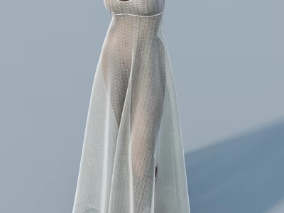 Woman In Sheer White Mesh Long Dress Standing Against Minimalist Backdrop 3d model