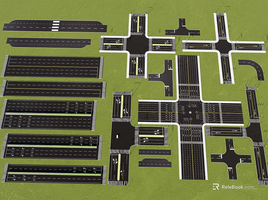 Municipal Roads Design Layout With Various Crossings Straight Sections And Curves 3d model