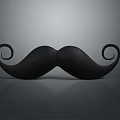 Black Curled Mustache With Spiral Ends On Gray Gradient Background And Reflection