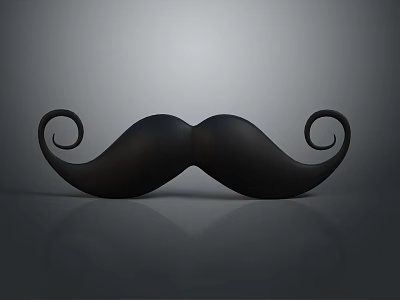 Black Curled Mustache With Spiral Ends On Gray Gradient Background And Reflection 3d model