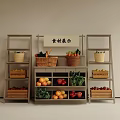 Rustic Wooden Display Shelves For Showcasing Various Kinds Of Fresh Fruit And Vegetable Ingredients