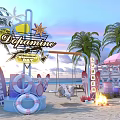 Summer Themed Beach Commercial Equipment Featuring Umbrella Chairs And Leisure Gear