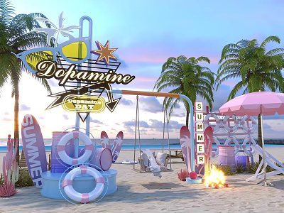 Summer Themed Beach Commercial Equipment Featuring Umbrella Chairs And Leisure Gear 3d model