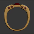 Elegant Gold Ring With Curved Design And Red Gemstone Embellishments For Fashion