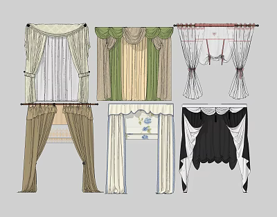 Various Window Curtain Designs With Different Colors Patterns And Styles 3d model