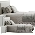 Modern Light Colored Bed with Headboard Soft Pillows Quilt and Nightstand