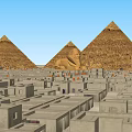 Cartoon Scene of Ancient Egyptian Desert with Pyramids Sphinx Camels and People