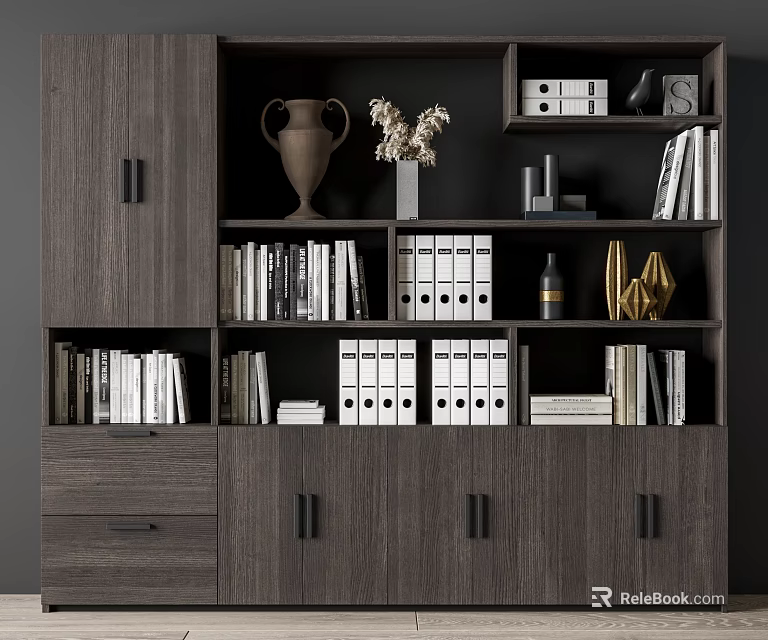 Modern Wooden Bookcase With Multi Tiered Shelves For Books Folders And Decorative Items 3d model 