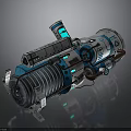 Futuristic Mechanical Device With Blue White Cylindrical Structure And Display Screens