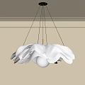 Modern White Petal Shaped Chandelier With Soft Material Shade And Metal Frame Hanging From Ceiling