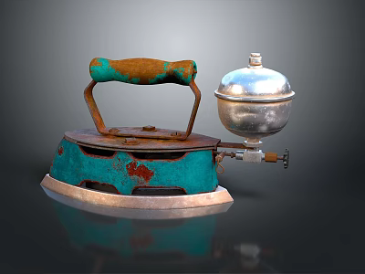 Vintage Electric Iron With Blue Copper Handle And Silver Water Reservoir Design 3d model