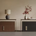 Modern Nightstands Brown Gray With Metal Frames Lamp Vase Red Branches Decor And Books