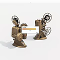 Two Classic Vintage Film Projectors With Retro Metal Design And Film Reels