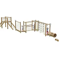 Kindergarten Wooden Climbing Playground Structure With Net Ladders And Rings For Children Playing
