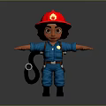 Cute Firefighter Themed Toy Figure With Red Helmet Blue Uniform And Fire Hose