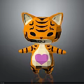 Cute Cartoon Tiger Character With Orange Stripes And Pink Heart Design Standing Pose