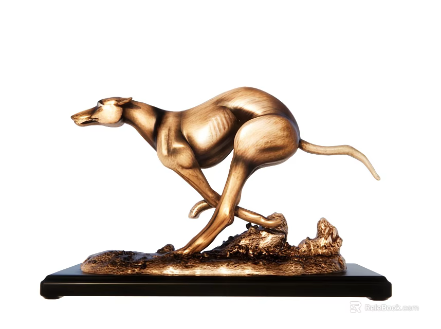 Bronze Greyhound Dog Sculpture in Running Pose with Decorative Base 3d model 