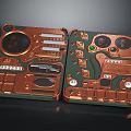 Open Weapon Equipment Case In Green Copper With Various Tools Dials And Buttons 3d model