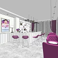 Elegant Modern Front Desk Reception Area With Purple Seats Decorative Painting And Chandelier Lighting