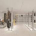 Modern Clothing Store Interior With Mannequins Display Areas And Decorative Plants