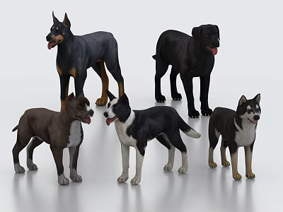 Realistic Dog Figurine Collection Showcasing Various Breeds And Lifelike Details 3d model