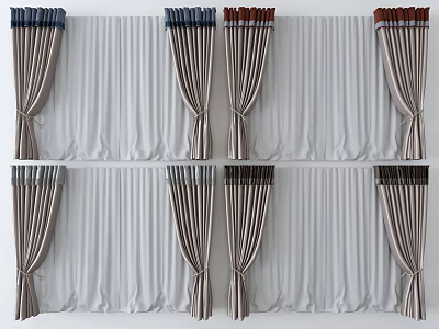 Tied Back Curtains With Decorative Headers And Various Neutral Tones Design 3d model