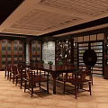 School Reading Room With Long Wooden Table Chairs Glass Door Bookshelves And Grid Ceiling