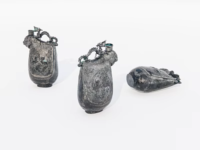 Three Vintage Style Decorative Household Items With Carved Patterns And Ornamental Tops 3d model