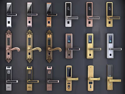 Variety of Modern and Traditional Metal Door Handles with Different Styles and Finishes 3d model