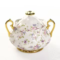 Delicate Floral Teaware Set with Teapots Teacups Saucers and Fruit Topped Tarts on White Tablecloth