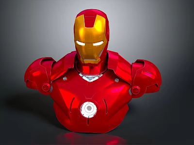 Iron Man Bust With Red Armor Gold Helmet Glowing Eyes And Arc Reactor 3d model