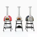 Commercial Pizza Ovens In Silver Red White With Mobile Metal Racks And Multiple Shelves