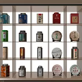 Modern Tea Display Cabinet With Various Tea Cans And Cakes Neatly Arranged