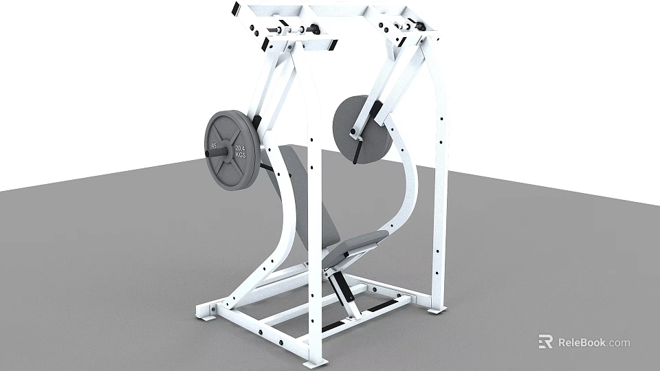Fitness Equipment Seated Chest Press Machine With White Frame Black Weight Plates And Gray Seat 3d model 
