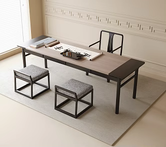 Chinese Tea Table and Chair Stool Desk and Chair 3d model